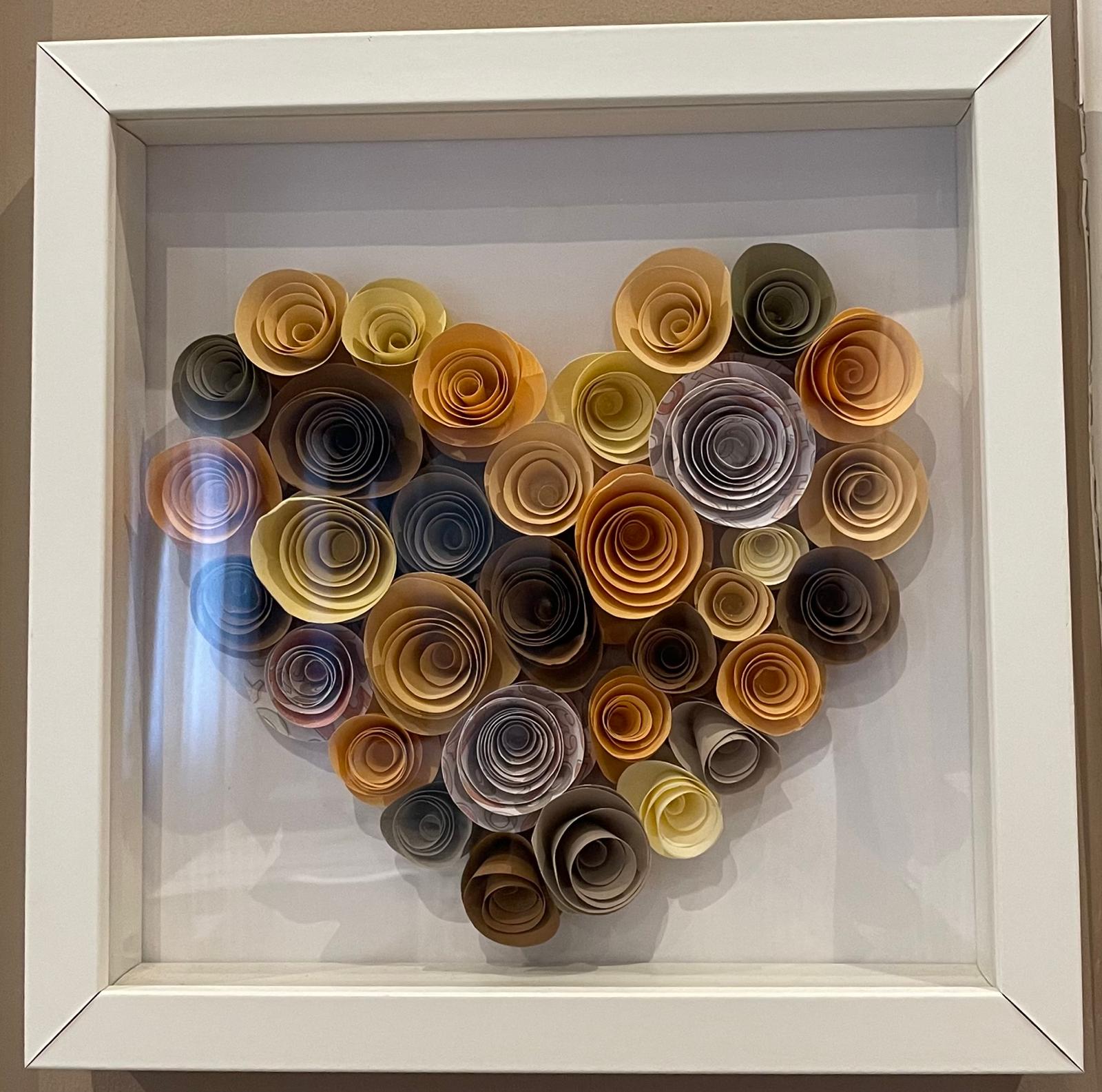 Quadro cuore 3D con fiori