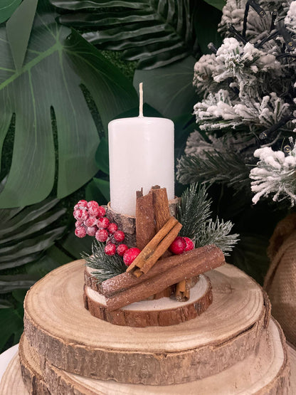 Christmas candle on logs