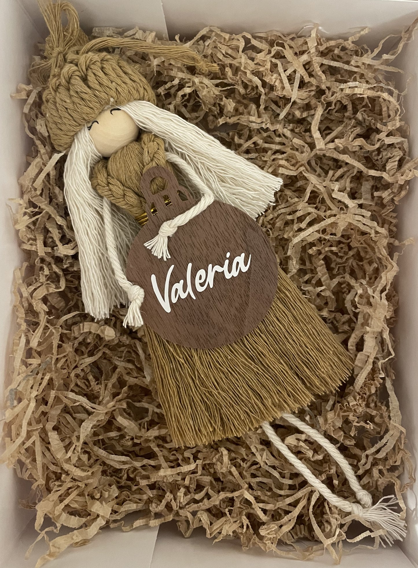 Macramé doll with wooden ball