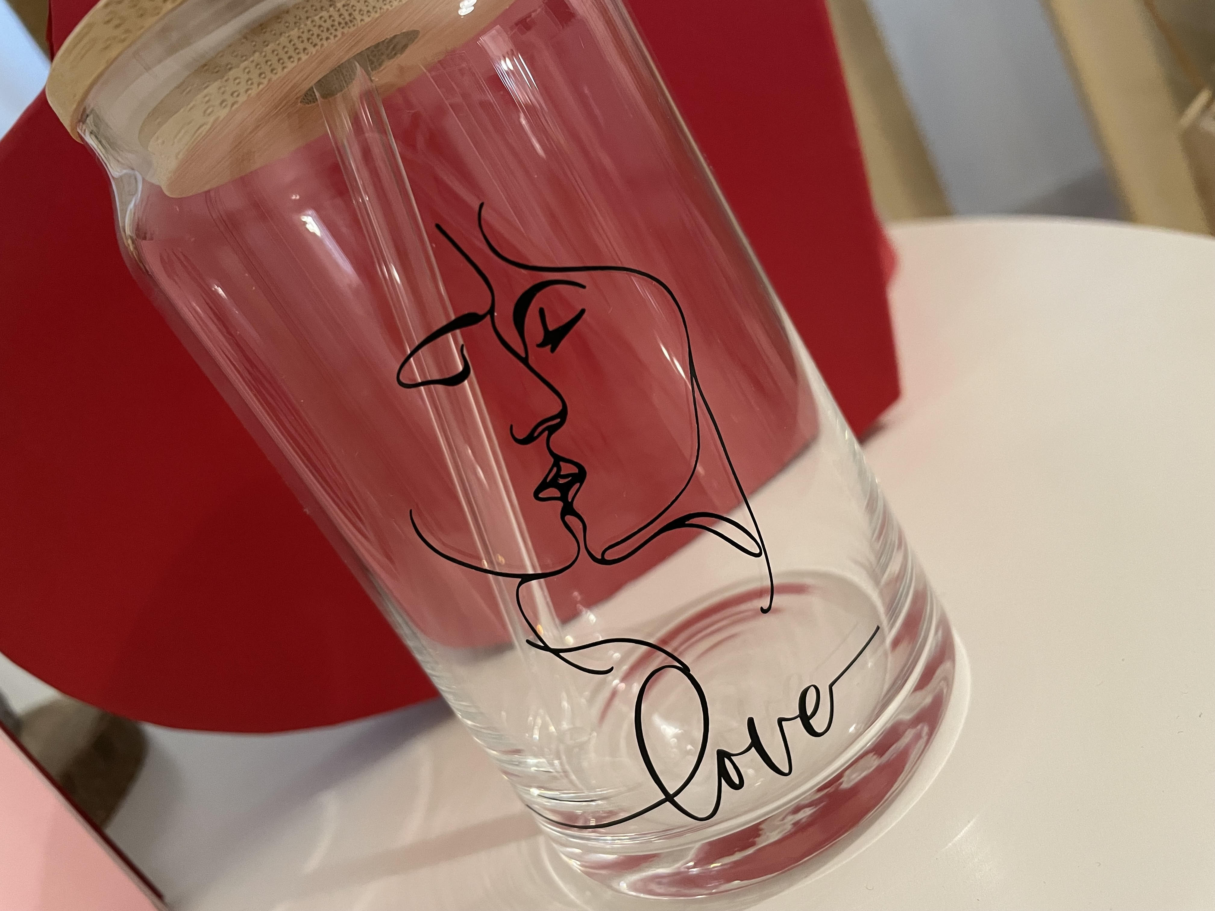 Bicchiere in vetro termico con cannuccia