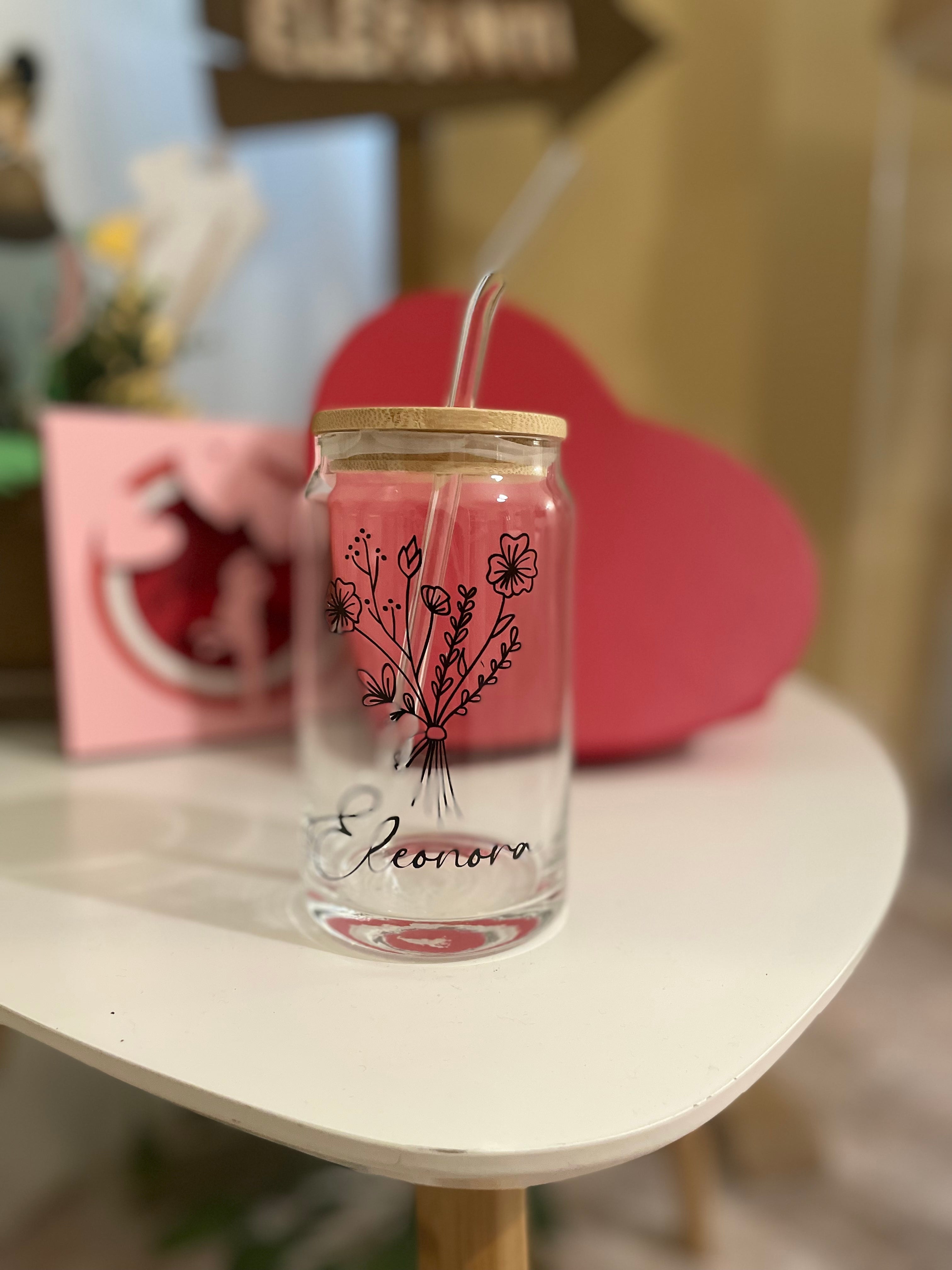 Bicchiere in vetro termico con cannuccia