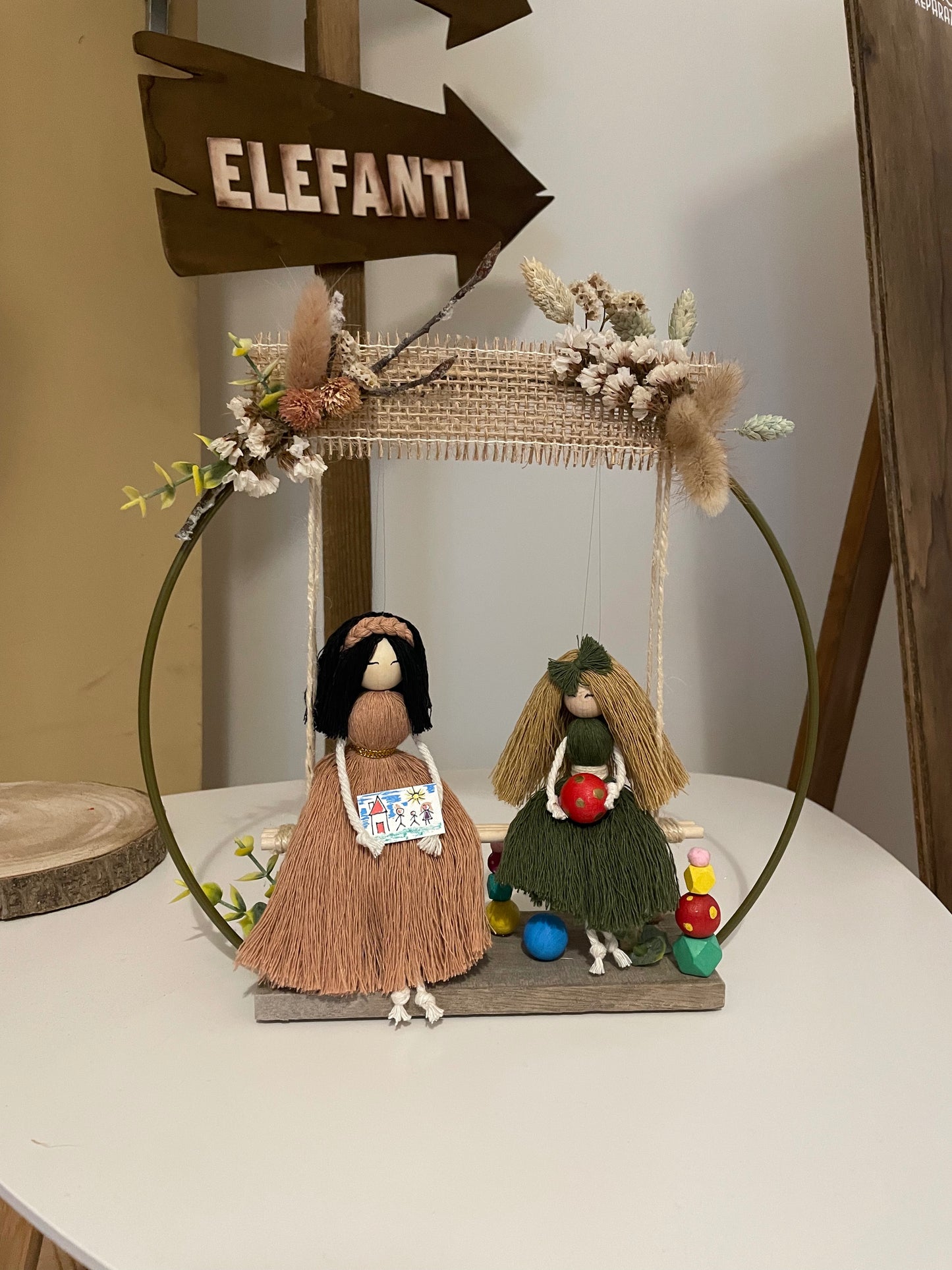 Pair of macramé dolls