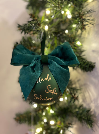 Colored glass Christmas bauble with writing