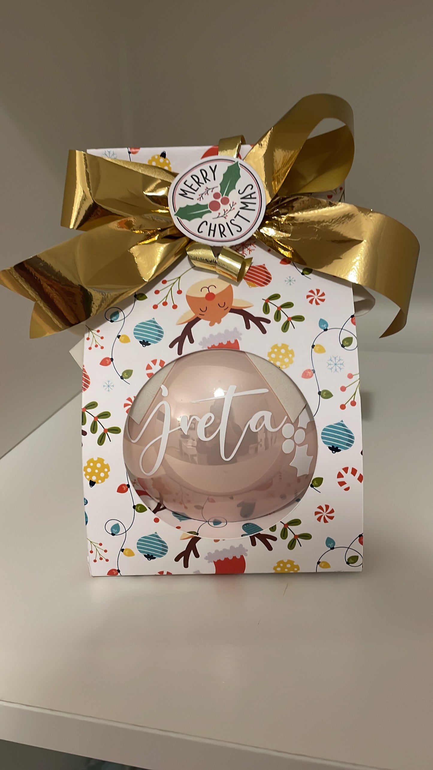 Colored glass Christmas bauble with name