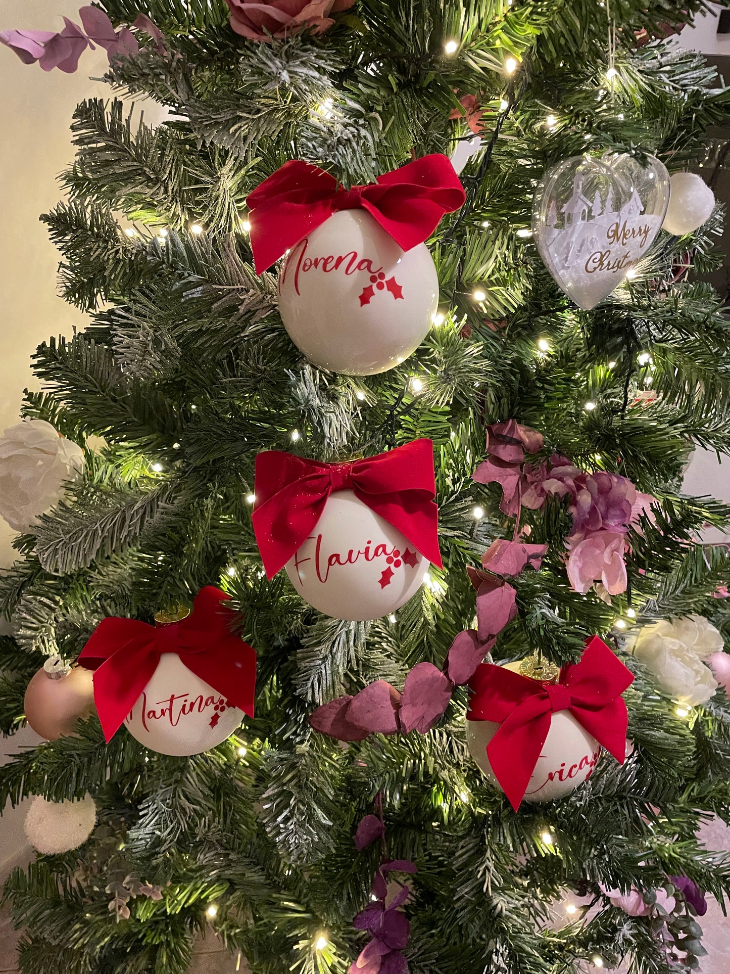 Colored glass Christmas bauble with name