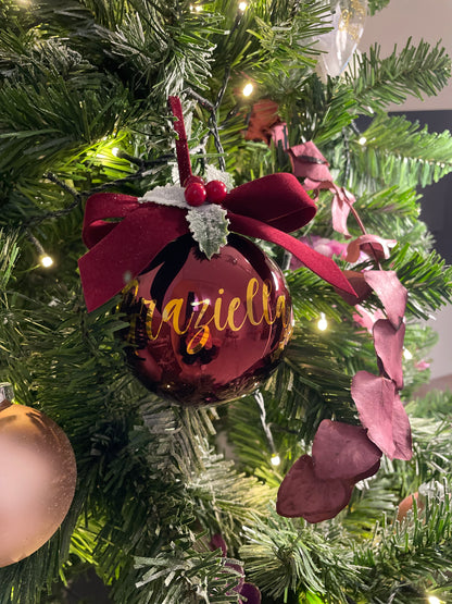 Colored glass Christmas bauble with name