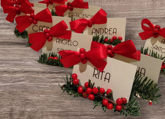 Christmas place card with twigs and berries