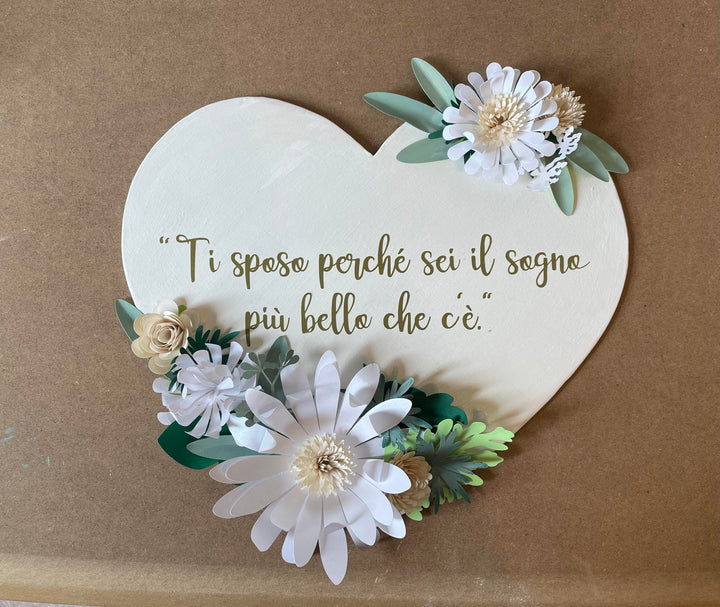 Targhetta sposi in legno a forma di cuore